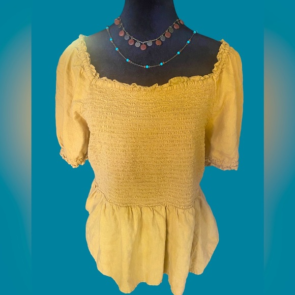 Old Navy Tops Golden Wheat Linen Blend Boho Peasant Top Poshmark